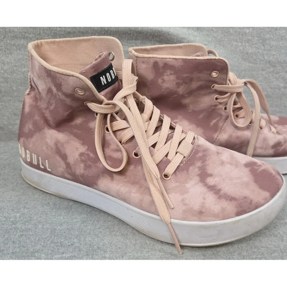 NO BULL Tie Dye Sneakers Womens 9.5‎ Dusty Rose High Top Canvas Trainers